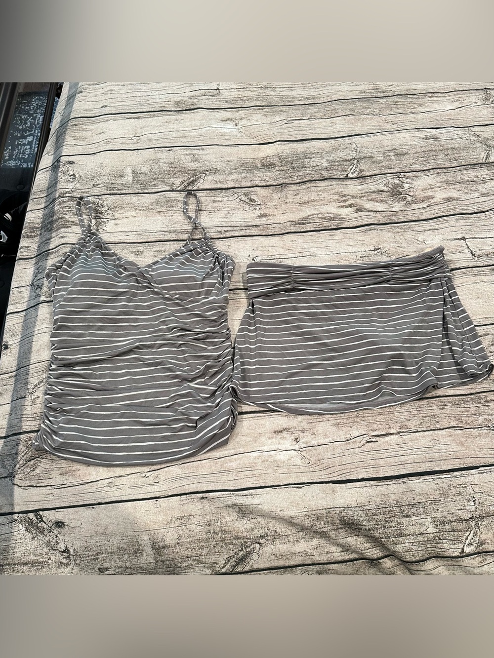 Garnet Hill Grey & White Striped Tankini with Skirted Bikini Bottoms Size 10/12